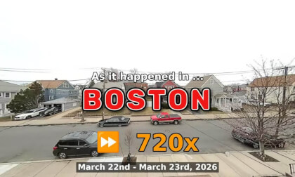 ⏩ Daily Time Lapse of the Boston Weather 180° 4k Street Cam Stream March 22nd - March 23rd 2026 (720x) [Beta]