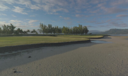 360 VR Scene with mountains, water and golf course in Mauritius