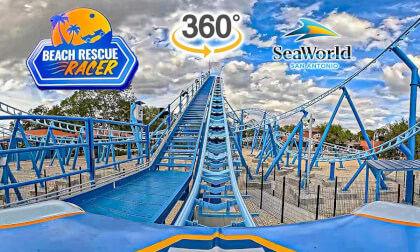 VR 360 Beach Rescue Racer Roller Coaster On Ride Front Seat POV SeaWorld San Antonio 2025 10 24