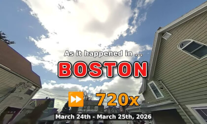 ⏩ Daily Time Lapse of the Boston Weather 180° 4k Sky Cam Stream March 24th - March 25th 2026 (720x) [Beta]