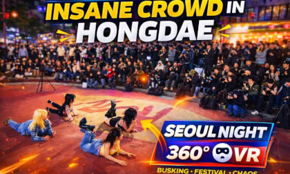 Seoul Hongdae Night Walk 360° VR | Crowded Saturday, Street Performances & City Vibes 🇰🇷