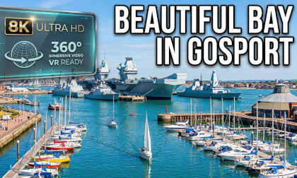 360  Walking in Gosport UK - Harbour Views, Royal Navy Aircraft Carrier & Explosion Museum!