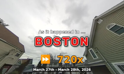 ⏩ Daily Time Lapse of the Boston Weather 180° 4k Sky Cam Stream March 27th - March 28th 2026 (720x) [Beta]