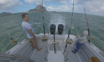 360 VR Family traveling by yacht fishing on its way in the ocean, Mauritius 360 VR Family traveling by yacht fishing on its way in the ocean, Mauritius
