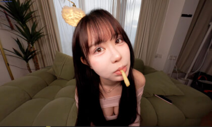 Tina eating KFC fries and chicken nuggets with you