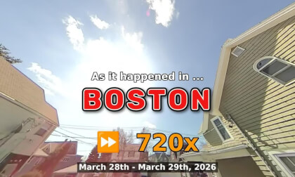 ⏩ Daily Time Lapse of the Boston Weather 180° 4k Sky Cam Stream March 28th - March 29th 2026 (720x) [Beta]