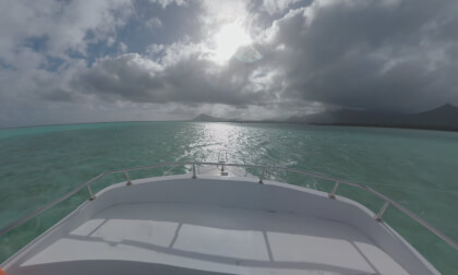 360 VR View to ocean and island from sailing yacht, Mauritius 360 VR View to ocean and island from sailing yacht, Mauritius