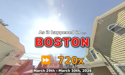 ⏩ Daily Time Lapse of the Boston Weather 180° 4k Sky Cam Stream March 29th - March 30th 2026 (720x) [Beta]