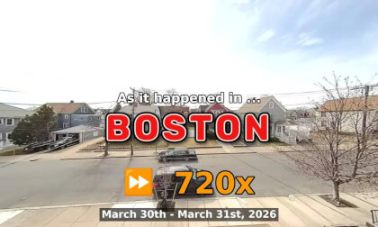⏩ Daily Time Lapse of the Boston Weather 180° 4k Street Cam Stream March 30th - March 31st 2026 (720x) [Beta]