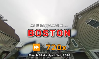 ⏩ Daily Time Lapse of the Boston Weather 180° 4k Sky Cam Stream March 31st - April 1st 2026 (720x) [Beta]