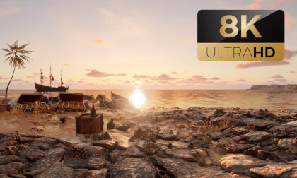 8K Sunset Beach Ambience 🏴‍☠️ Treasure Discovery | Ocean Waves & Relaxing Coastal Sounds