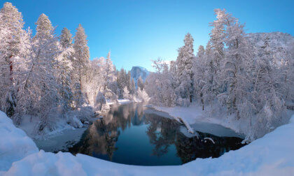 Yosemite In Snow- Half Dome Bridge View