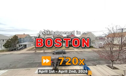 ⏩ Daily Time Lapse of the Boston Weather 180° 4k Street Cam Stream April 1st - April 2nd 2026 (720x) [Beta]