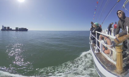 Belem sideview following cargo ship timelapse