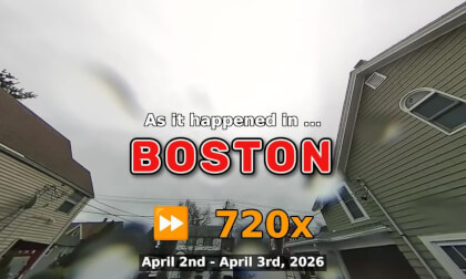 ⏩ Daily Time Lapse of the Boston Weather 180° 4k Sky Cam Stream April 2nd - April 3rd 2026 (720x) [Beta]