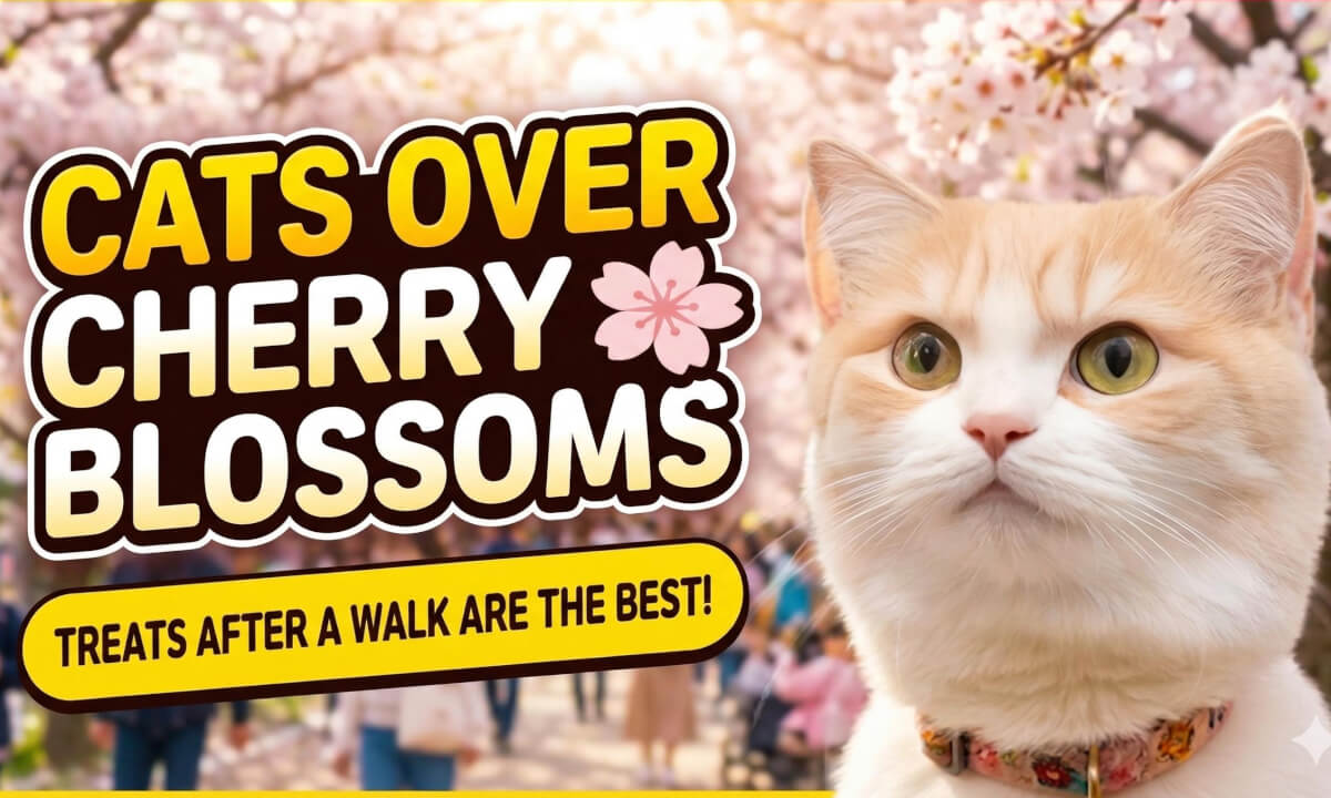Cherry Blossom Cat Vlog | Cute Cat Walking & Eating Churu Treats 🌸🐈
