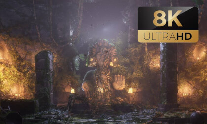 8K Ancient Jungle Temple Ambience 🌿 Mysterious Ruins & Sacred Statue | Night Atmosphere