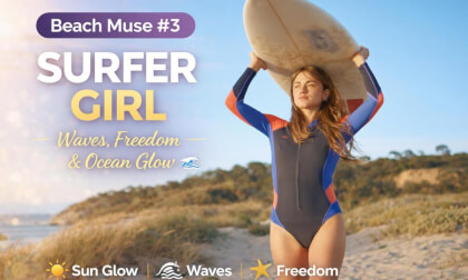 Beach Muse #3 – Surfer Girl | Waves, Freedom & Ocean Glow