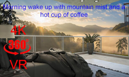 Morning wake up with mountain mist and a hot cup of coffee