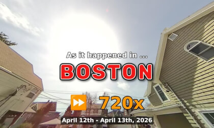 ⏩ Daily Time Lapse of the Boston Weather 180° 4k Sky Cam Stream April 12th - April 13th 2026 (720x) [Beta]