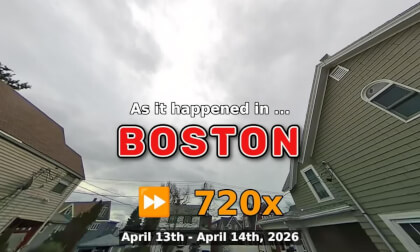 ⏩ Daily Time Lapse of the Boston Weather 180° 4k Sky Cam Stream April 13th - April 14th 2026 (720x) [Beta]