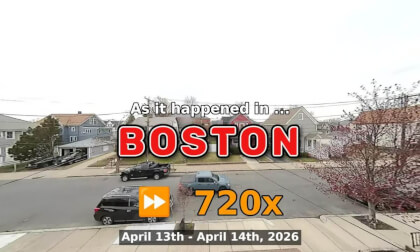 ⏩ Daily Time Lapse of the Boston Weather 180° 4k Street Cam Stream April 13th - April 14th 2026 (720x) [Beta]