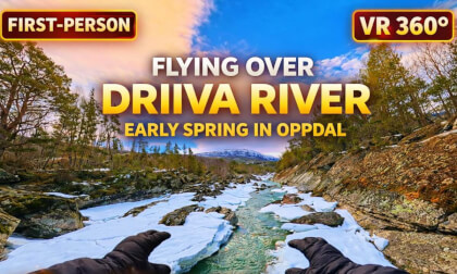 First Person Flight Over Driiva River 🌊 8K 360° VR | Norway Early Spring