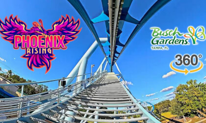 VR 360 Phoenix Rising Roller Coaster On Ride Front Seat POV Busch Gardens Tampa 2025 10 16