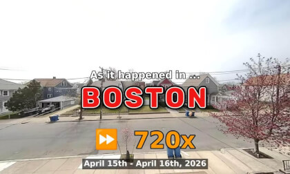 ⏩ Daily Time Lapse of the Boston Weather 180° 4k Street Cam Stream April 15th - April 16th 2026 (720x) [Beta]