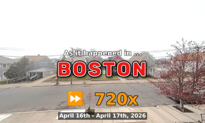 ⏩ Daily Time Lapse of the Boston Weather 180° 4k Street Cam Stream April 16th - April 17th 2026 (720x) [Beta]