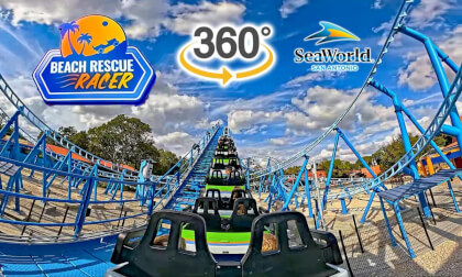 VR 360 Beach Rescue Racer Roller Coaster On Ride Back Seat POV SeaWorld San Antonio 2025 10 24