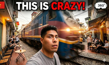 Vietnam Hanoi Train Street 360° | Train Passing Through Cafés