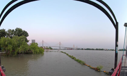 Peaceful Chao Phraya Riverfront at Wat Pariwas | Bhumibol Bridge View VR180 8K