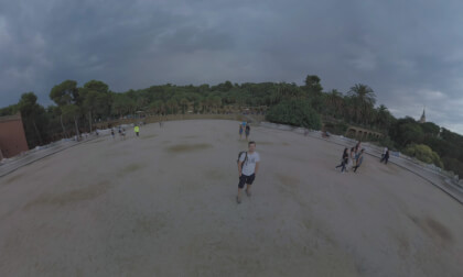 360 VR Central terrace with people in Park Guell, Barcelona
