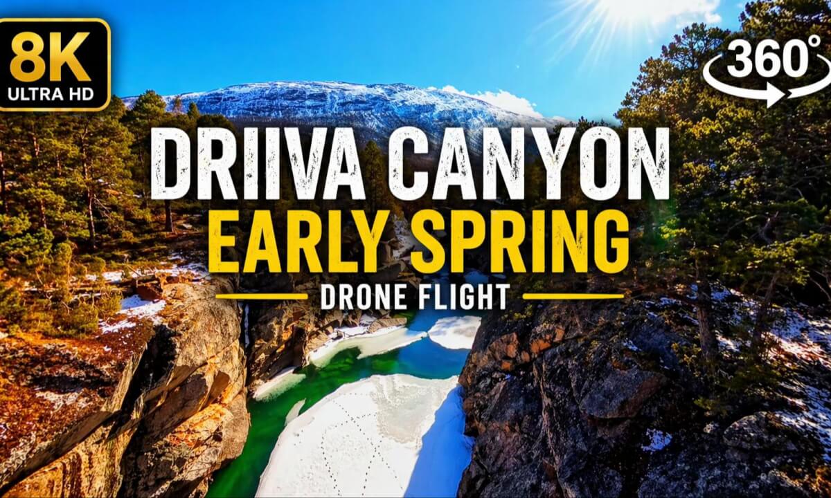 Flying Through Driiva Canyon 🇳🇴 | 8K 360° VR Drone Flight | Early Spring Norway