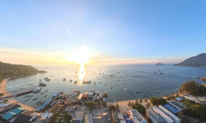 Sunset Flight Over Koh Tao Island, Thailand