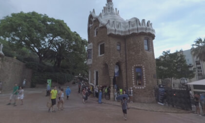 360 VR Sightseeing of Barcelona. Visiting Park Guell, Spain