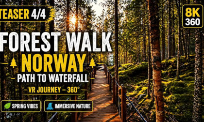 Norwegian Forest Walk 🌲 TEASER 4/4 | Path to Waterfall | 8K 360 VR Journey