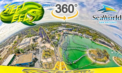 VR 360 Steel Eel Roller Coaster On Ride Front Seat POV SeaWorld San Antonio 2026 03 15