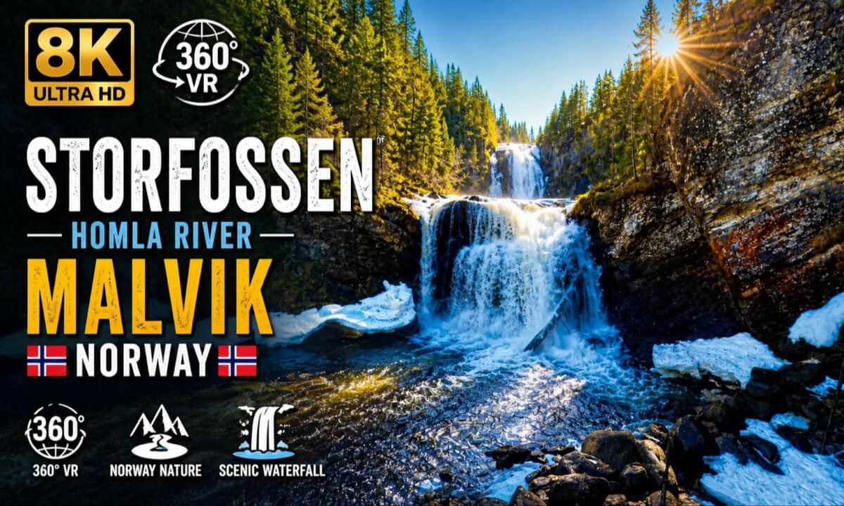 Storfossen Waterfall VR Tour 🌊 | 8K 360° Flight Over Homla River, Malvik Norway