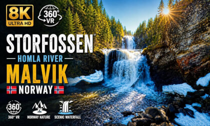 Storfossen Waterfall VR Tour 🌊 | 8K 360° Flight Over Homla River, Malvik Norway