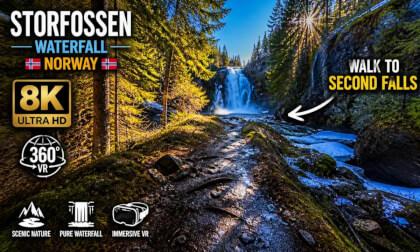 Storfossen VR Walk – Forest Path to Second Waterfall | 8K 360 Norway