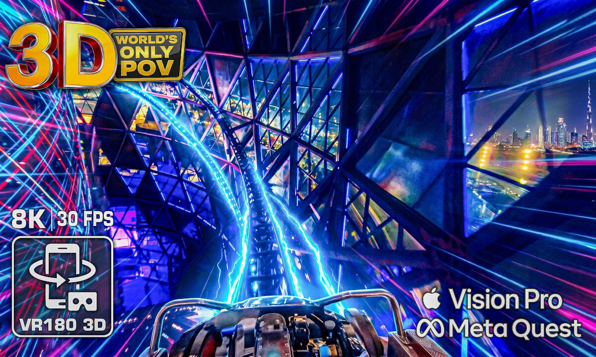 STORM COASTER 3D 😮 Dubai Roller Coaster 8K REALISTIC onride POV 🟥 Quest & Vision Pro Spatial VR180 HDR