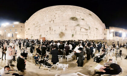 Breaking news: Praying at the Western Wall at night, Jerusalem, Israel 360VR video panorama