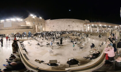 Breaking news: Praying at the Western Wall at night, Jerusalem, Israel 360VR video panorama