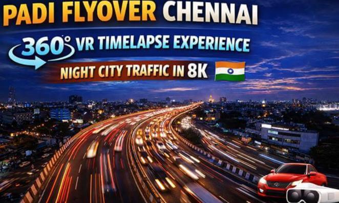 Padi Flyover Chennai 🇮🇳 | 360° VR Drive Experience 🚗 | Evening City Traffic in 8K