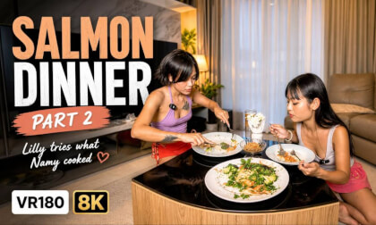 Did Lilly Like Namyโs Salmon? Lilly Tastes Namyโs Cooking VR180 3D10bit