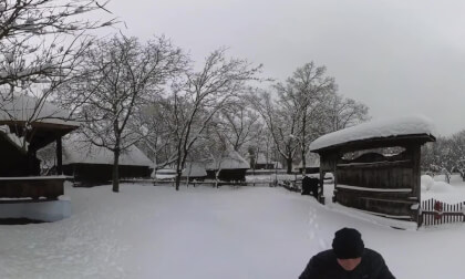 Trudging through the snow, Muzeul Satului, Bucharest, Romania - 360° Insta360 X3