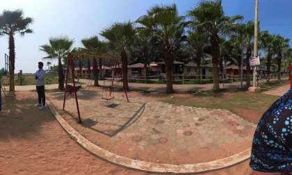 UV (Yuvanya) going down a slide after 10 minutes of hesitation and procrastination - 360° Insta360 X3
