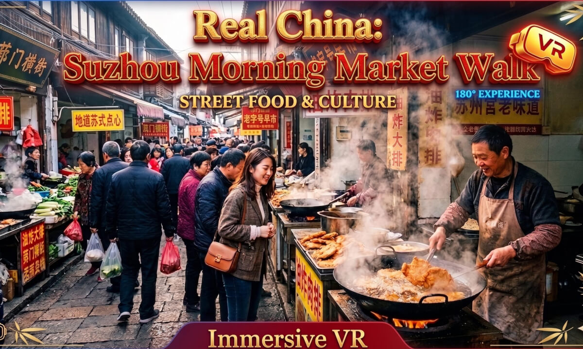 【180° VR】What Do Locals Eat? Walking Tour of a REAL Chinese Morning Market in Suzhou ASMR